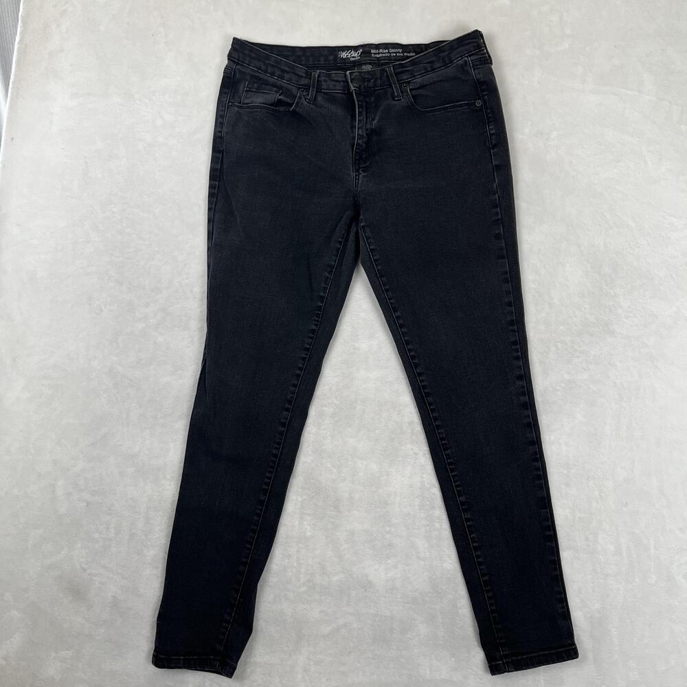 Mossimo Mid Rise Skinny Jeans Womens 12/R 31 Black Dark Wash Stretch Denim Y2K